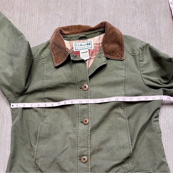 Vintage 90s L.L.Bean Womens Field Jacket Barn Coat Green Plaid Lined Corduroy M - Picture 5 of 9